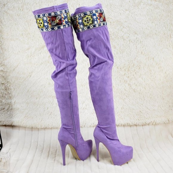 Top Show Lilac Purple Platform 6.5" High Heel Thigh Crotch Boots Size 5.5 - Picture 8 of 10